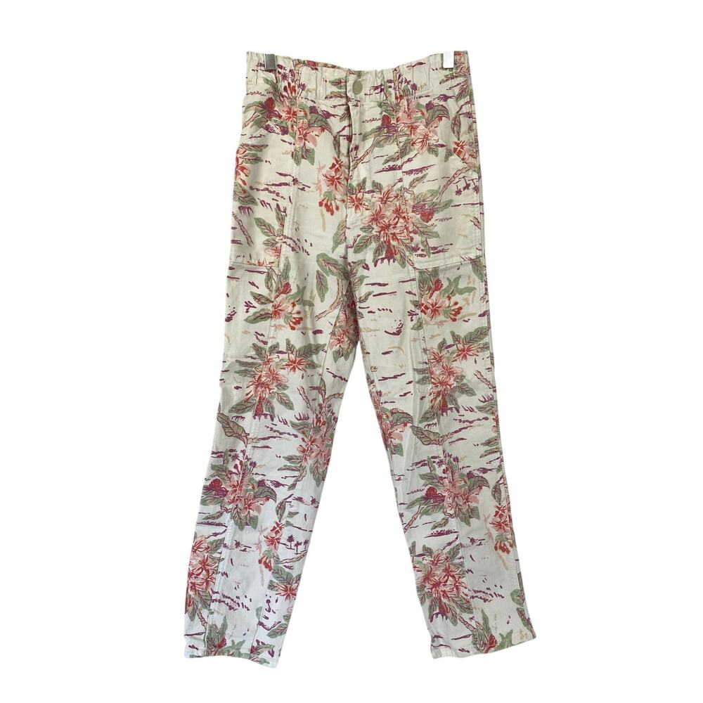 Mother Pants‎ Womens 28 Aloha Floral The Springy Ankle Elastic Waist Cargo Beige